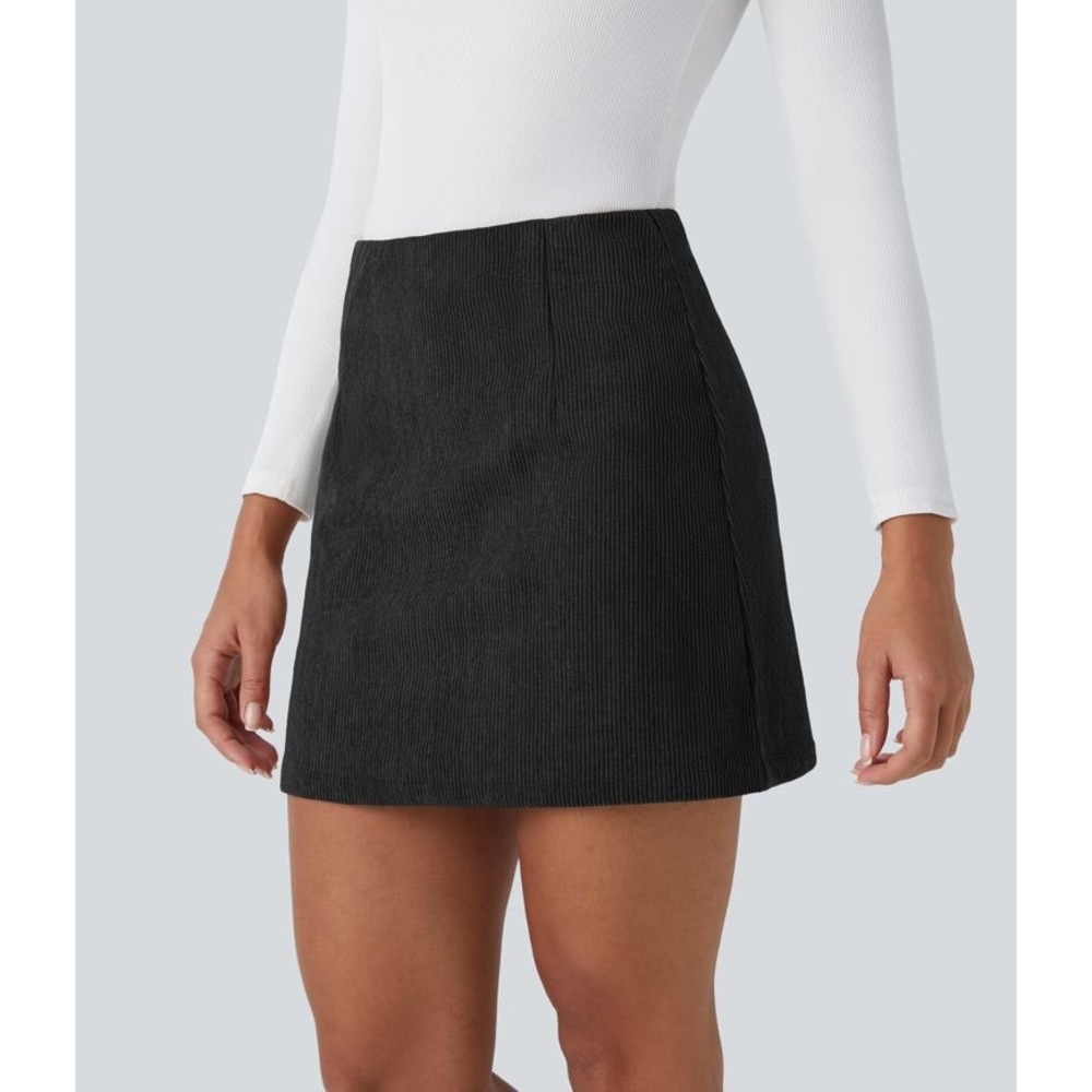 Halara Black Corduroy Mini Skort Built-in Shorts High Waisted Size Large NWT